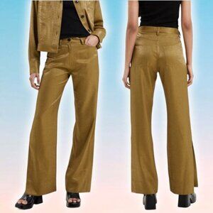 NWT FRENCH CONNECTION Cammie Shimmer Flare Trousers Sz 12 Nutria